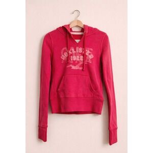 Hollister California 1922 Graphic Hoodie Pink Red V-Neck Pullover Sweatshirt XS